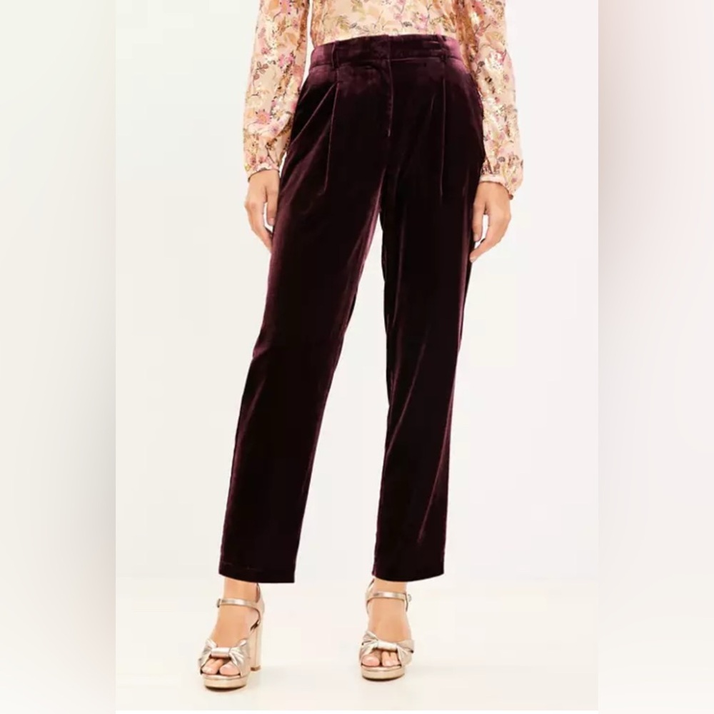 LOFT pleated velvet tapered pants